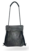 slate grey pleather convertible backpack - sustainable reclaimed limited edition bag